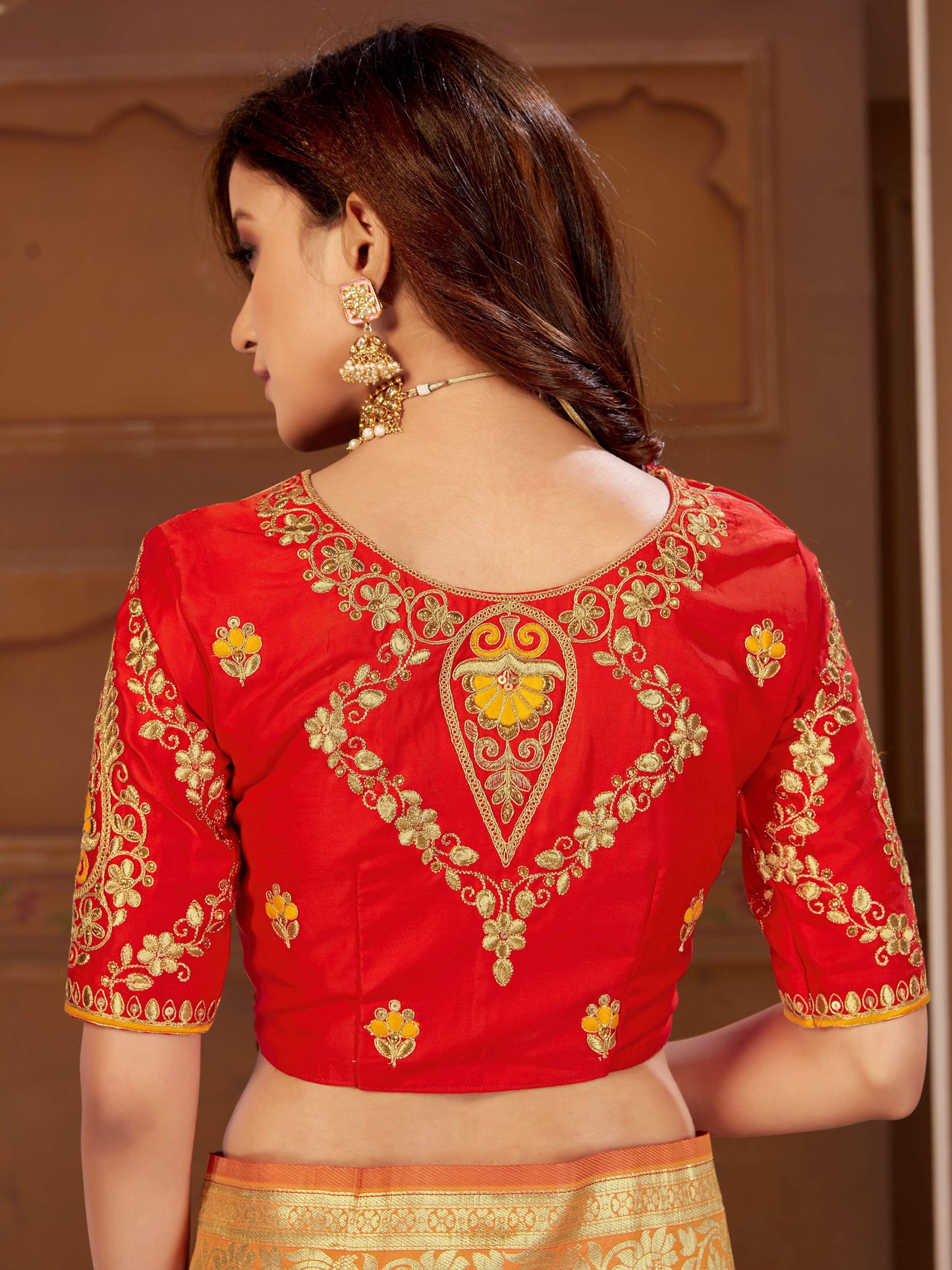 MANOHARI Banarasi Silk Blend Jacquard Work Saree - Yellow