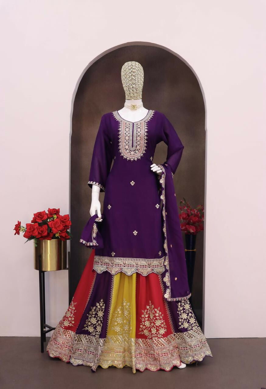 Anaita Violet Heavy Chinon Stitched Suit with Embroidery & Sequence Work