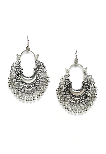 Mominos Fashion Johar Kamal Oxidised Silver-Plated Chandbali Earrings
