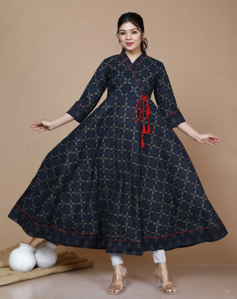 Miravan Women's Abstract Print Ankle Length Angrakha Style Kurta