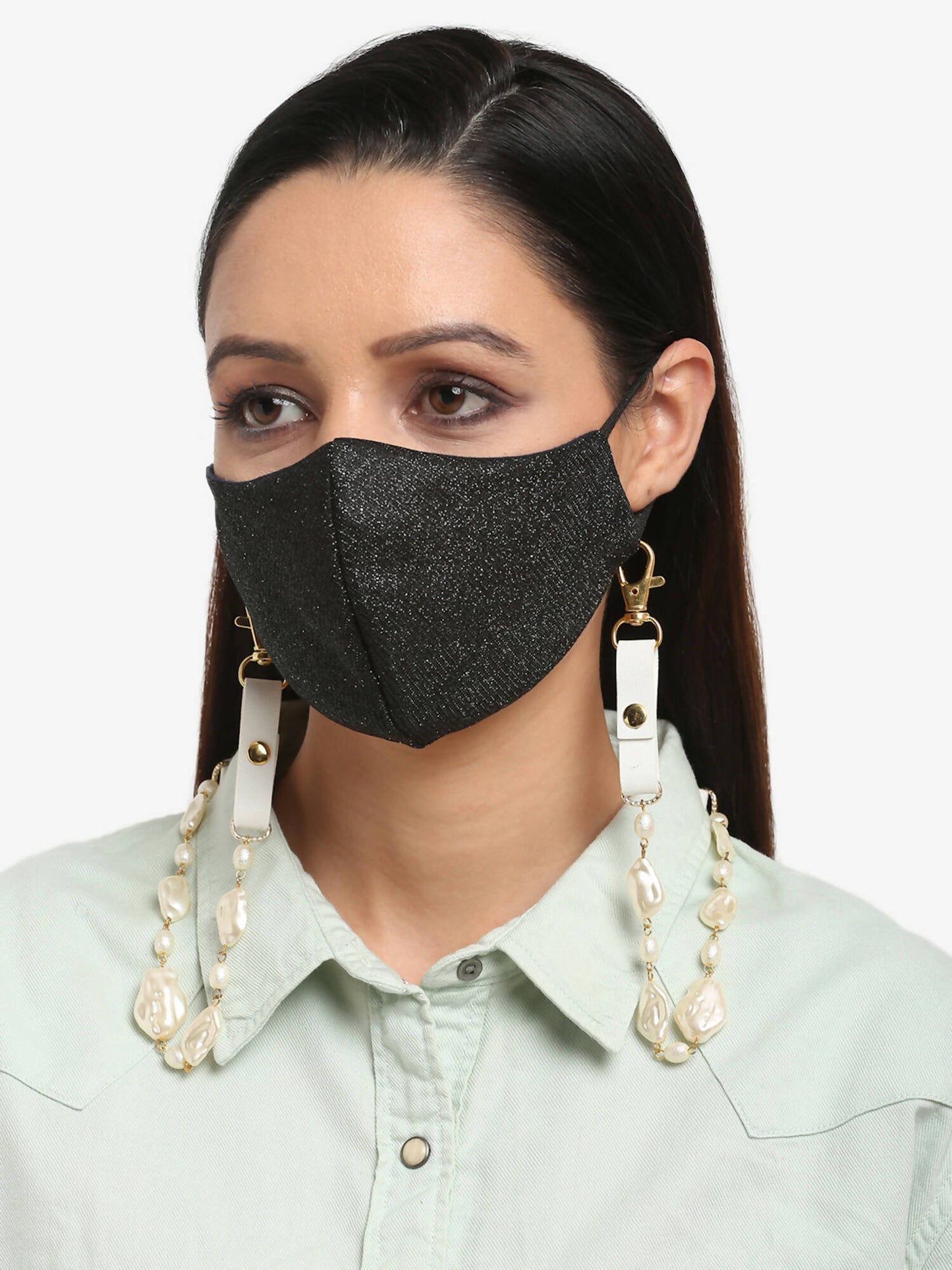Women's White Mother Of Pearl Mask Chain - Ruby Raang