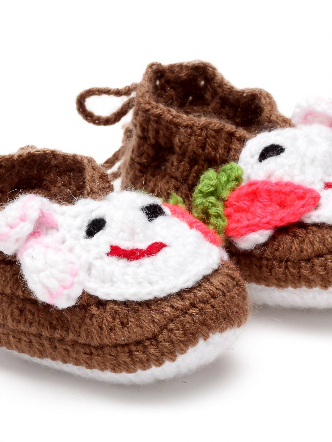 Chutput Kids Woollen Hand Knitted Self Desgin Booties - Brown