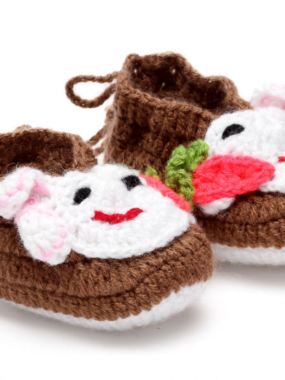 Chutput Kids Woollen Hand Knitted Self Desgin Booties - Brown