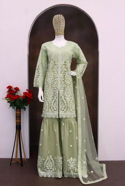 Anaita Green Heavy Net Readymade Suit with Embroidery & Sequence Work
