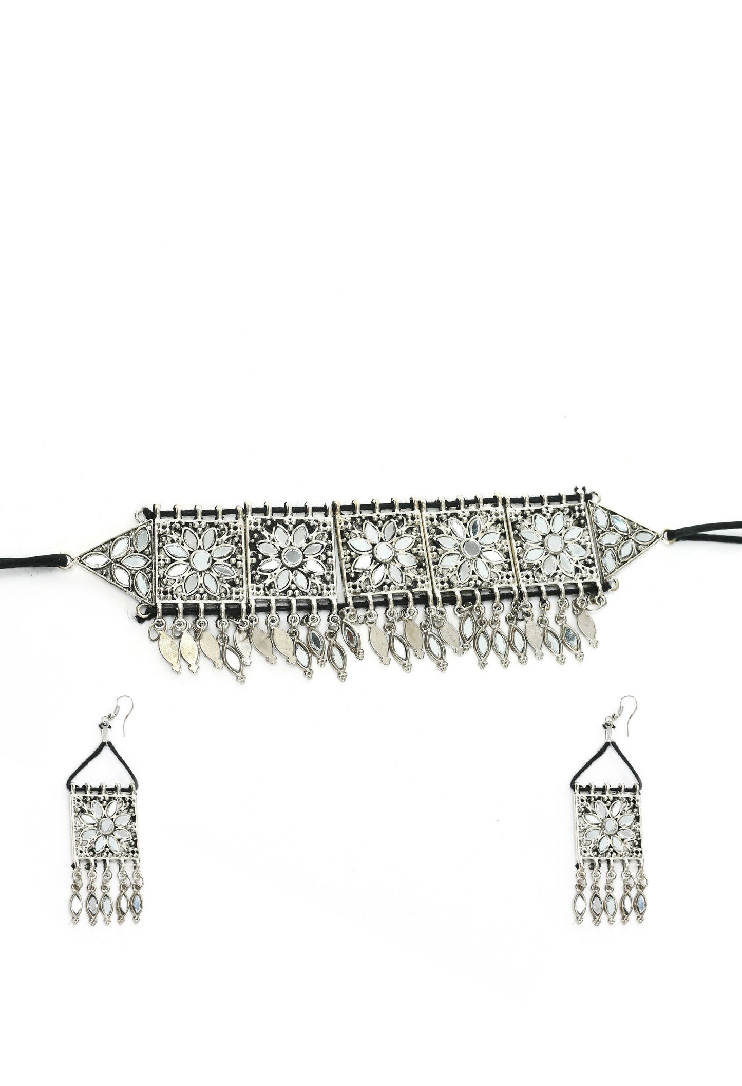 Mominos Fashion Johar Kamal Women Silver-Plated Brass Finish Mirror Work Choker