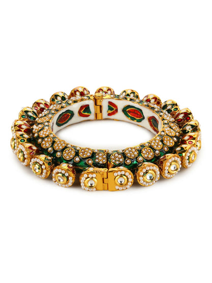 Gold-Polished Green Navratan Meenakari Bangle - Ruby Raang