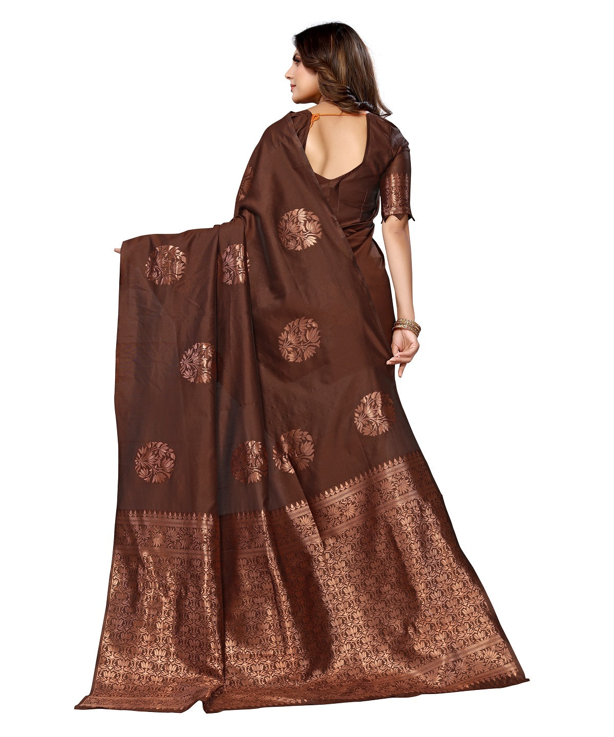 Vamika Brown Banarasi Jacquard Weaving Saree