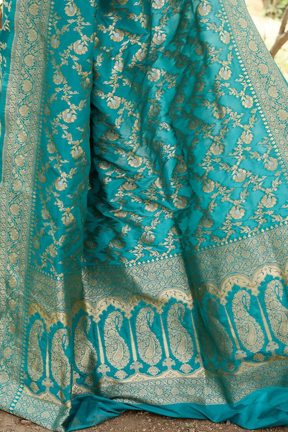 Joban Fashion Green Banarasi Soft Pure Handloom Banarasi Silk Saree