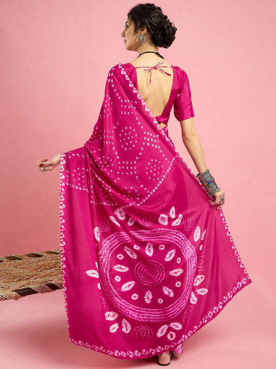 Sangria Ethnic Printed Bandhani Saree With Blouse Piece