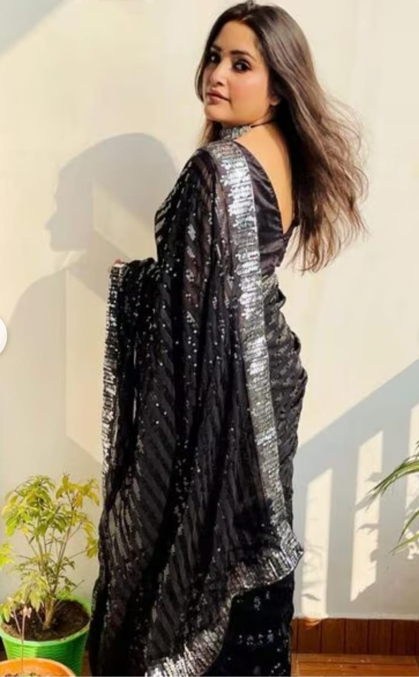 Vamika Embroidery Black Georgette Bollywood Saree