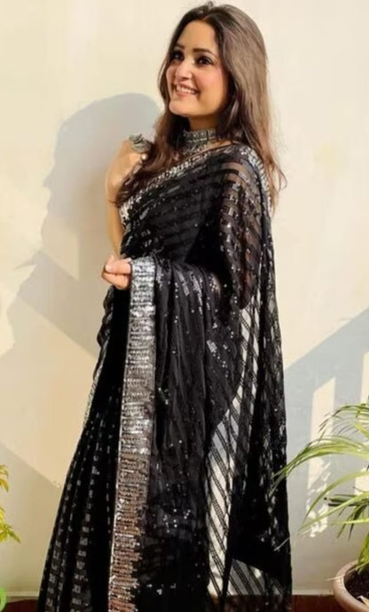 Vamika Embroidery Black Georgette Bollywood Saree