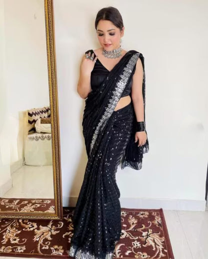 Vamika Embroidery Black Georgette Bollywood Saree