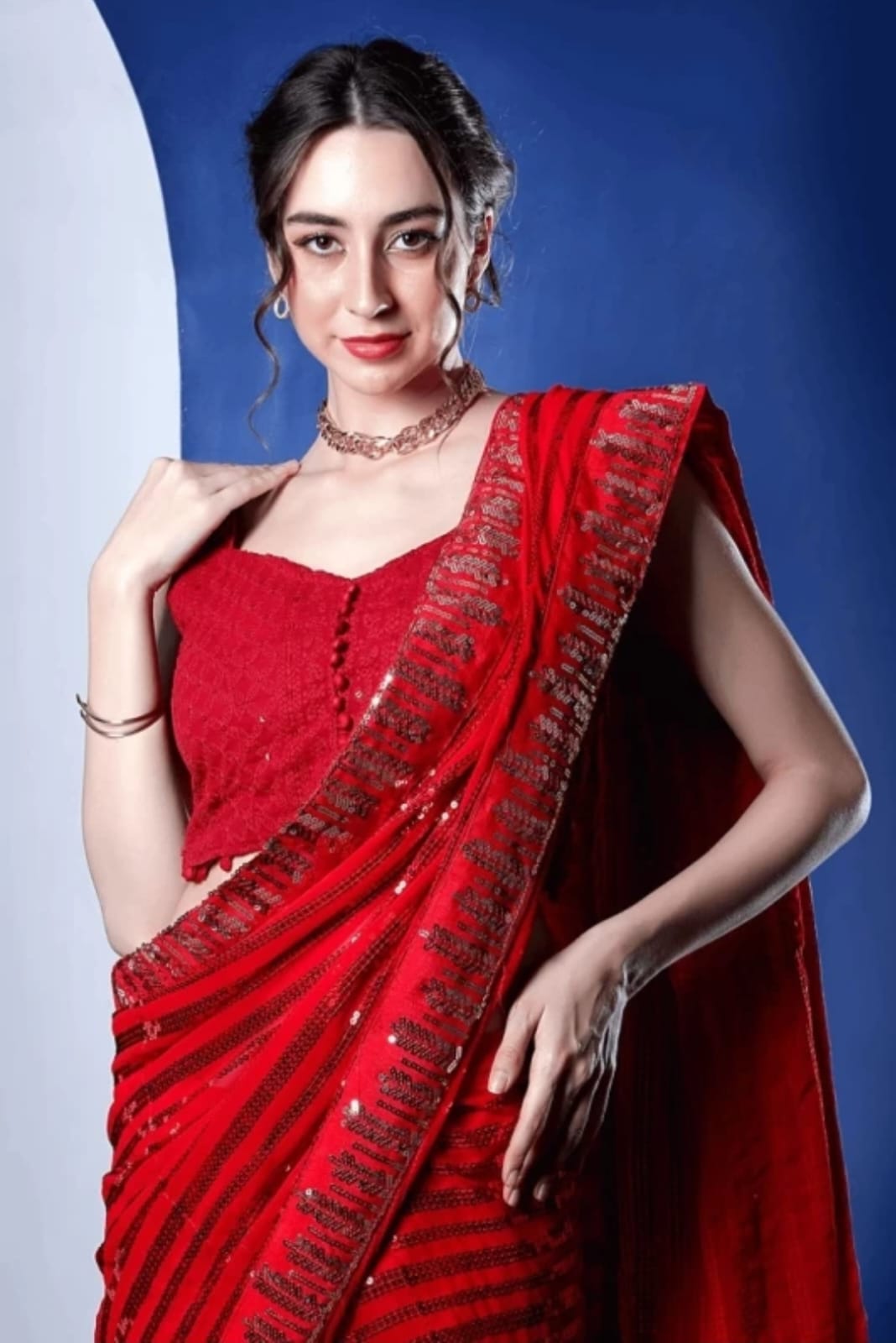 Vamika Embroidery Red Georgette Bollywood Saree