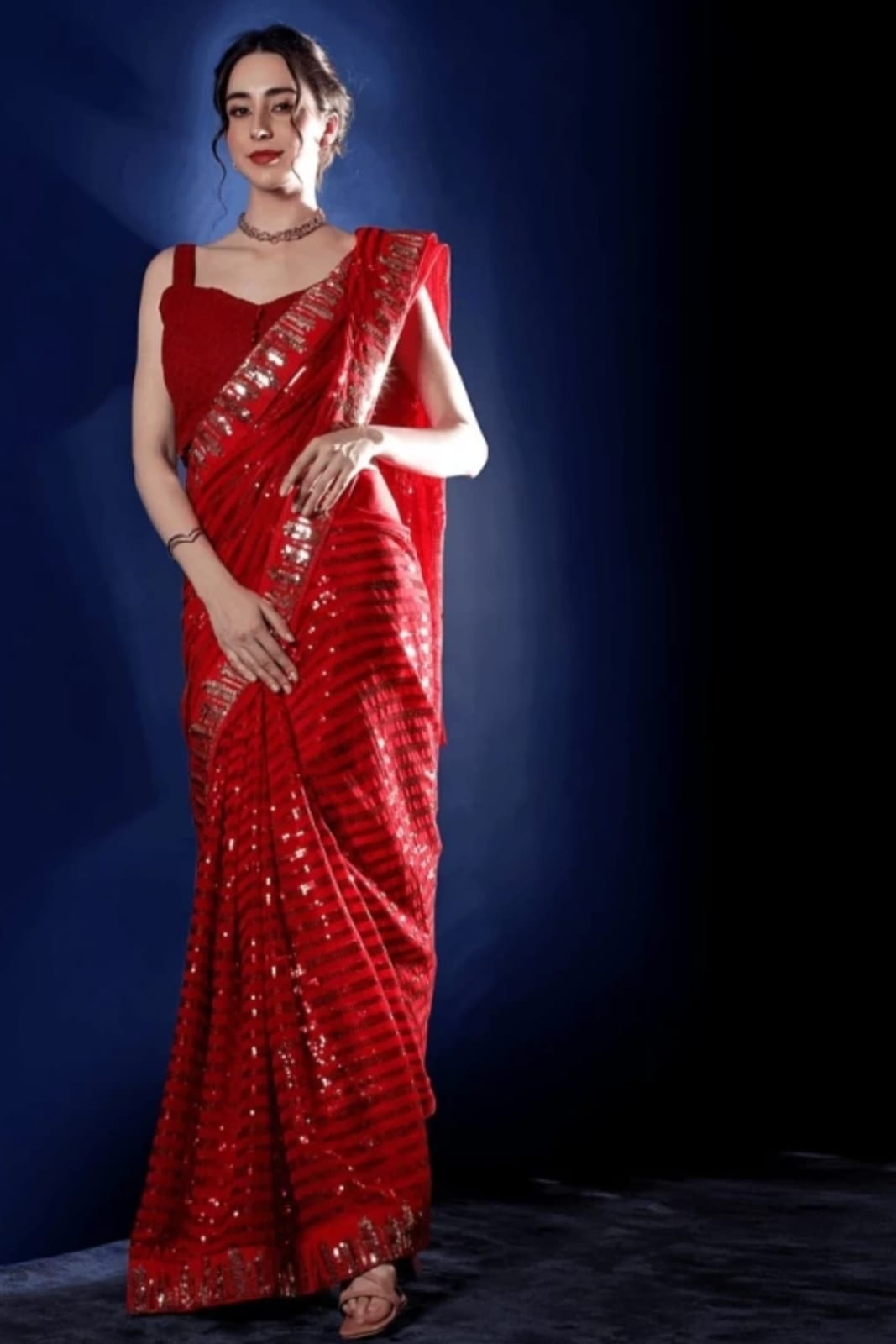 Vamika Embroidery Red Georgette Bollywood Saree