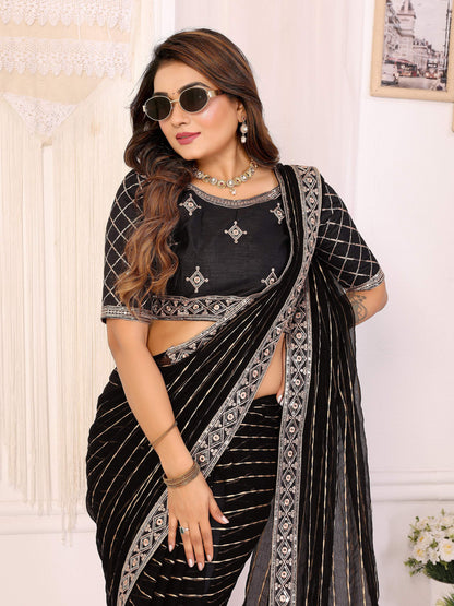 Vedant Vastram Georgette Embroidered & Sequin work Bollywood Fancy Saree - Black