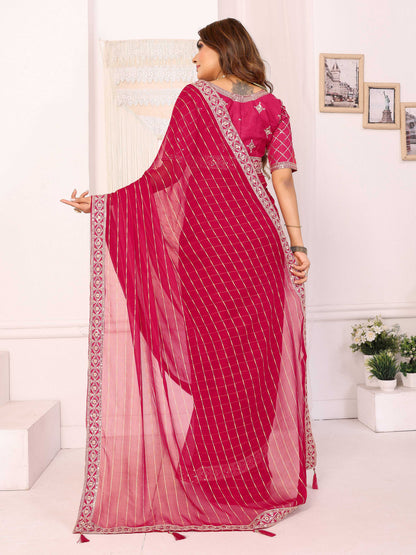 Vedant Vastram Georgette Embroidered & Sequin work Bollywood Fancy Saree - Pink