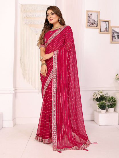 Vedant Vastram Georgette Embroidered & Sequin work Bollywood Fancy Saree - Pink