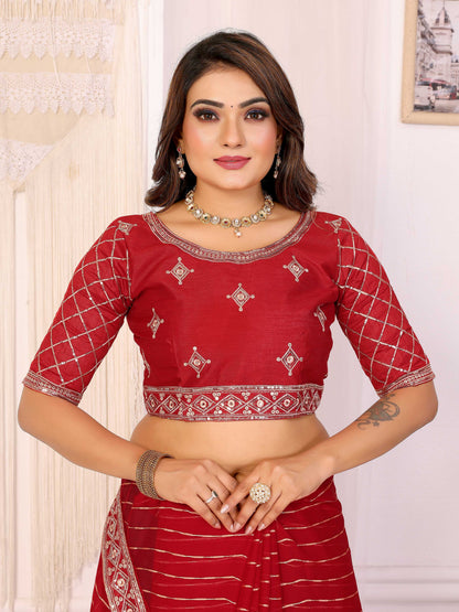 Vedant Vastram Georgette Embroidered & Sequin work Bollywood Fancy Saree - Red