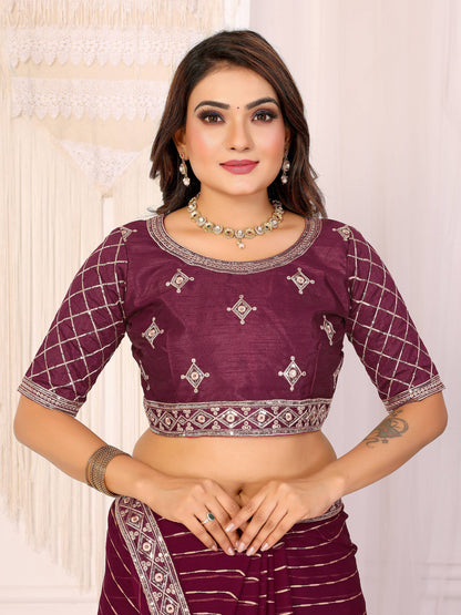 Vedant Vastram Georgette Embroidered & Sequin work Bollywood Fancy Saree - Wine