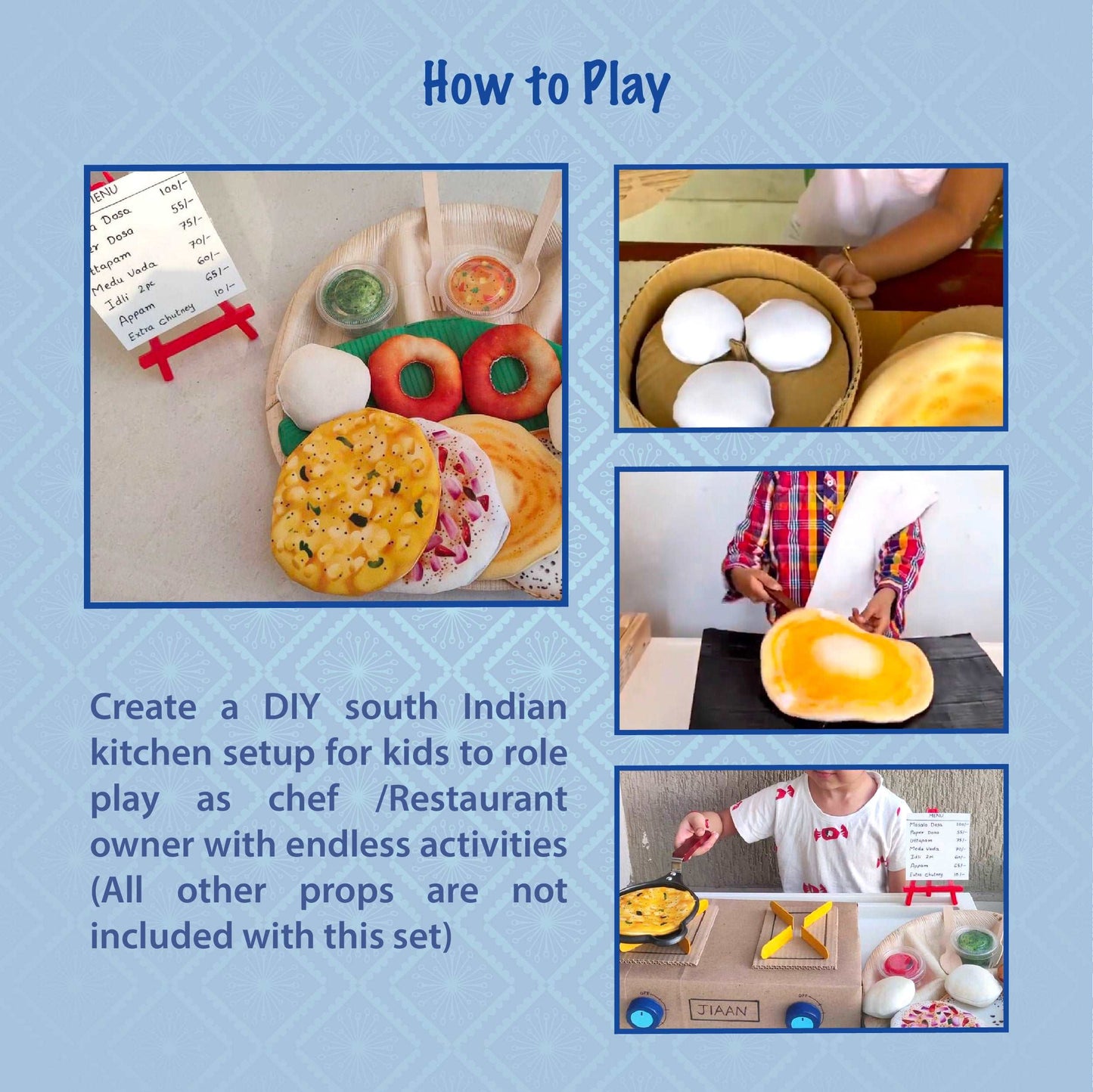 The Small Wonderland Mahabali set-33 Piece Set south Indian food inspired pretend play food set
