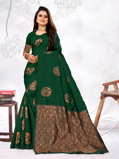 Vedant Vastram Litchi Silk Designer Banarasi Saree - Green