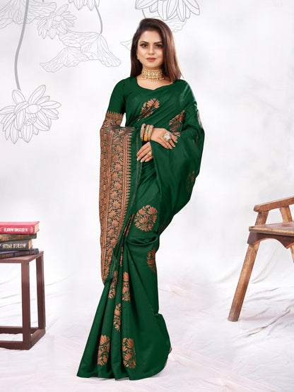 Vedant Vastram Litchi Silk Designer Banarasi Saree - Green