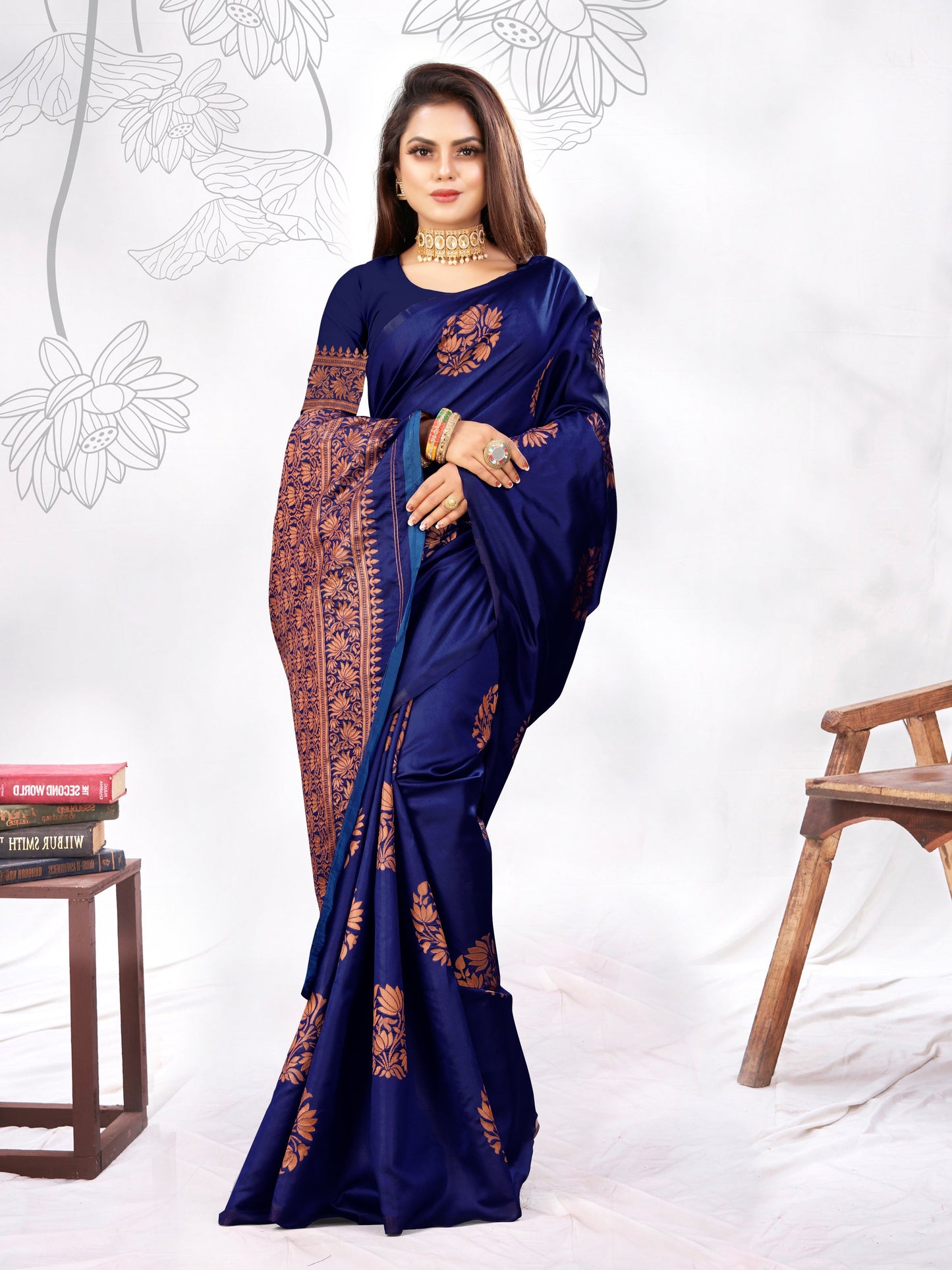 Vedant Vastram Litchi Silk Designer Banarasi Saree - blue