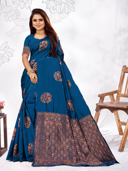 Vedant Vastram Litchi Silk Designer Banarasi Saree - Rama