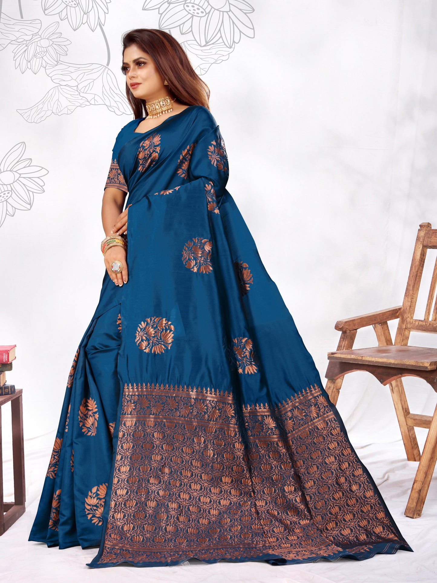 Vedant Vastram Litchi Silk Designer Banarasi Saree - Rama