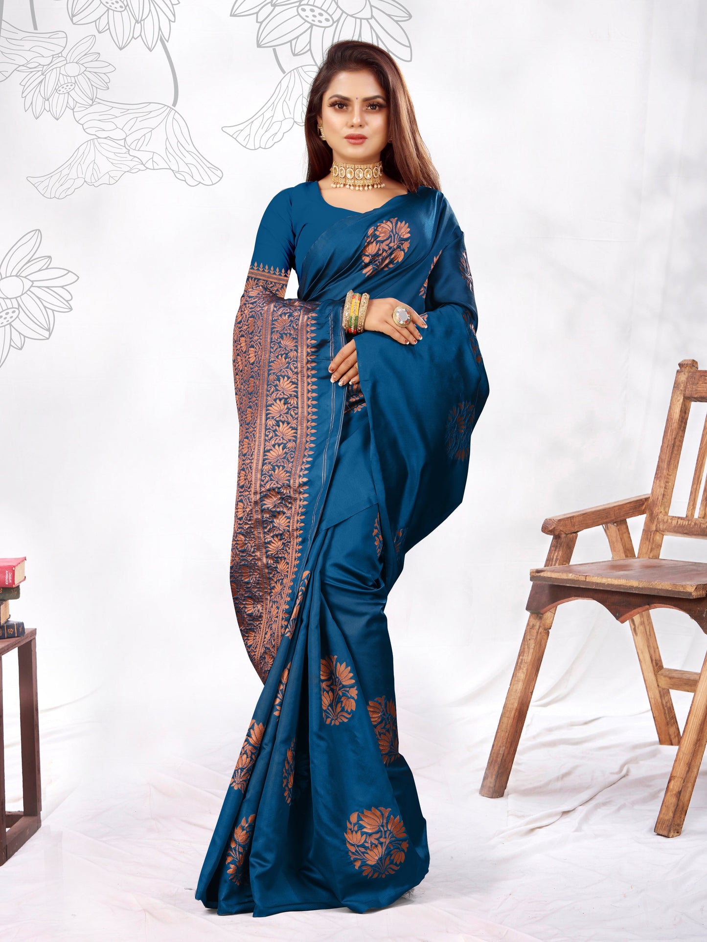Vedant Vastram Litchi Silk Designer Banarasi Saree - Rama