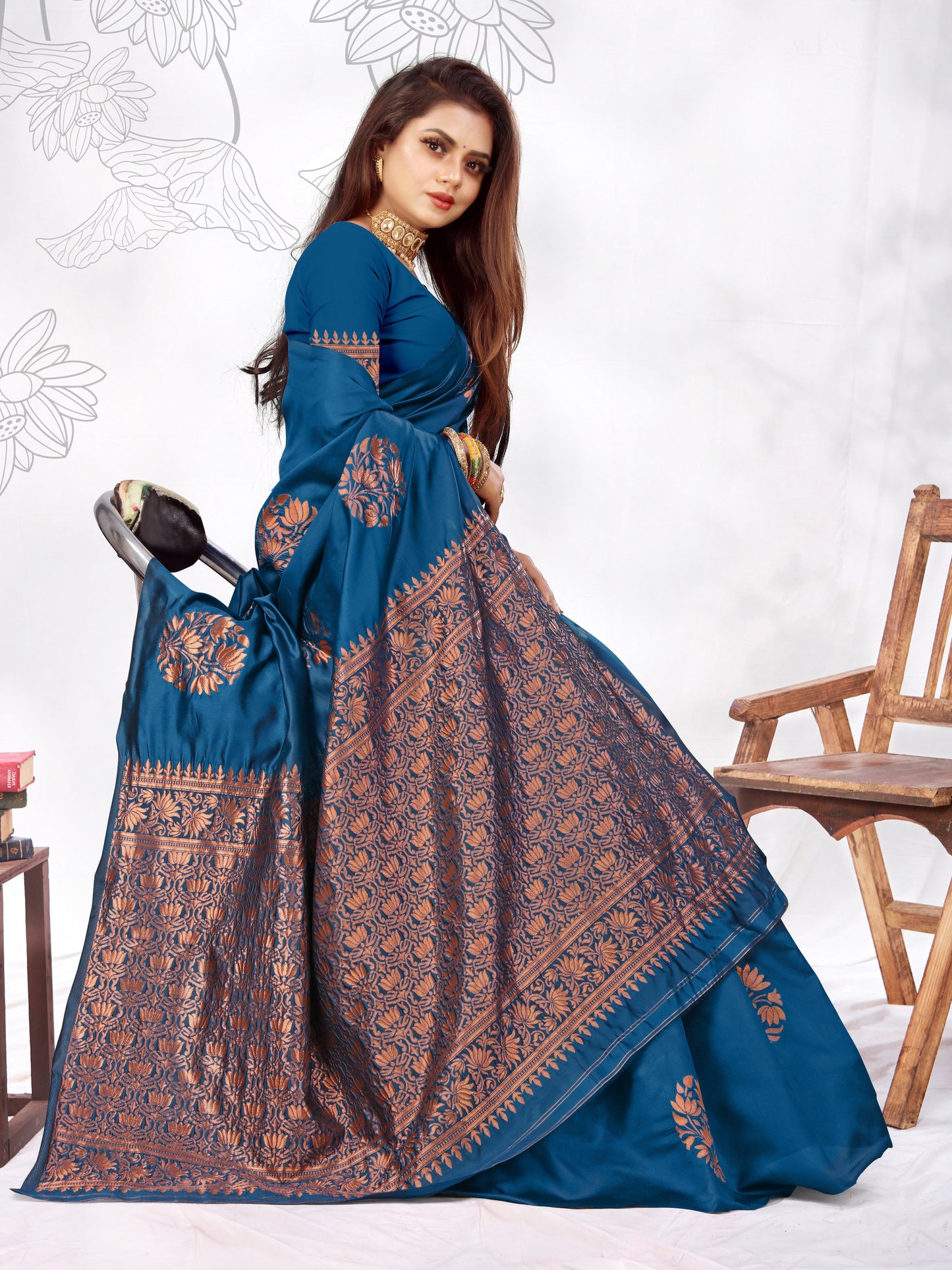 Vedant Vastram Litchi Silk Designer Banarasi Saree - Rama