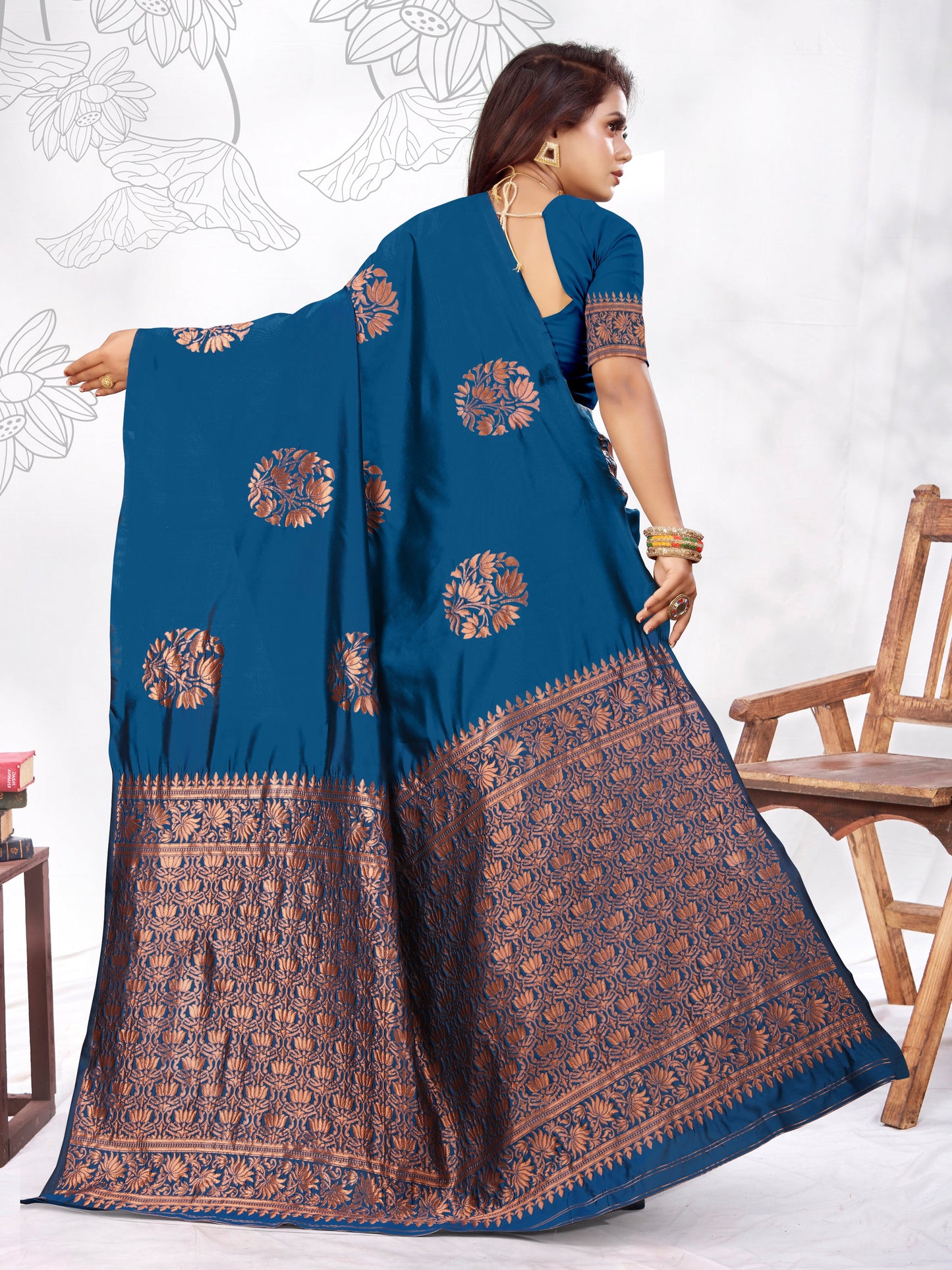 Vedant Vastram Litchi Silk Designer Banarasi Saree - Rama