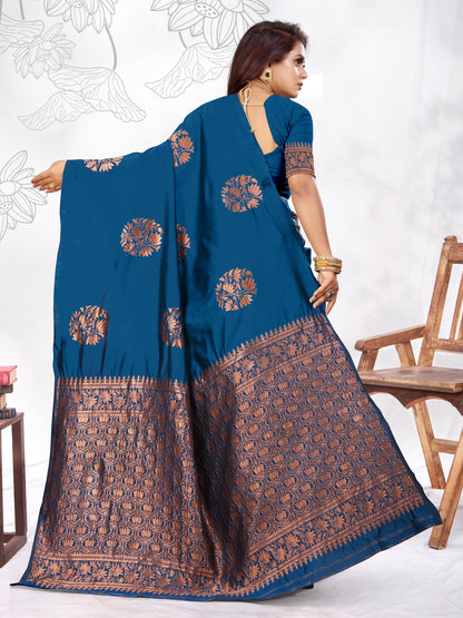 Vedant Vastram Litchi Silk Designer Banarasi Saree - Rama