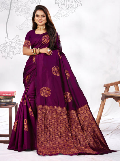 Vedant Vastram Litchi Silk Designer Banarasi Saree - Wine