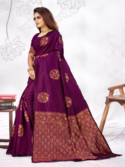 Vedant Vastram Litchi Silk Designer Banarasi Saree - Wine