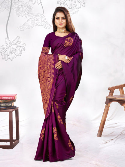 Vedant Vastram Litchi Silk Designer Banarasi Saree - Wine
