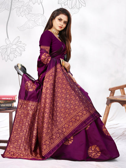Vedant Vastram Litchi Silk Designer Banarasi Saree - Wine