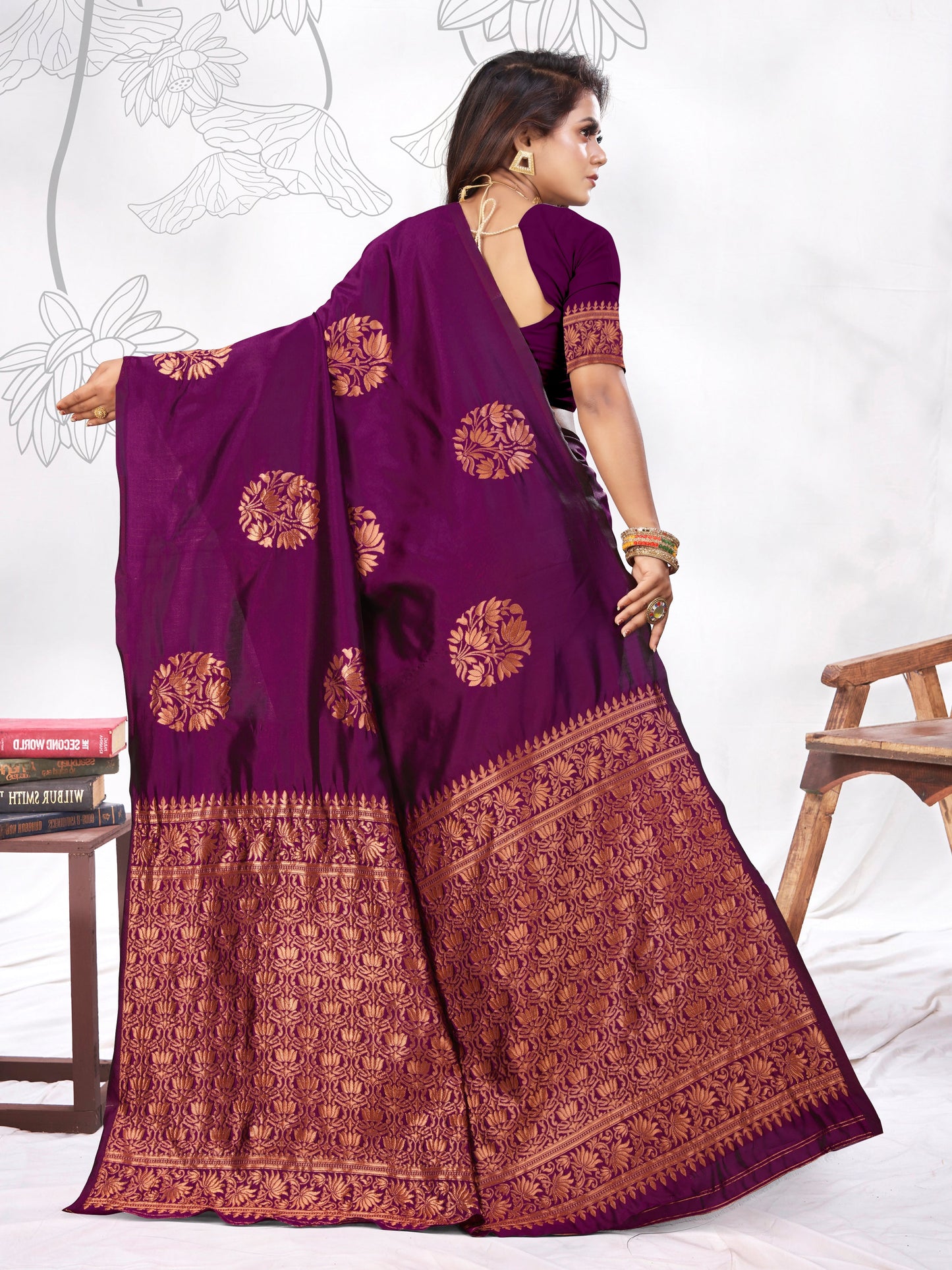 Vedant Vastram Litchi Silk Designer Banarasi Saree - Wine