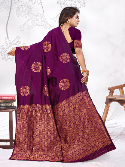 Vedant Vastram Litchi Silk Designer Banarasi Saree - Wine