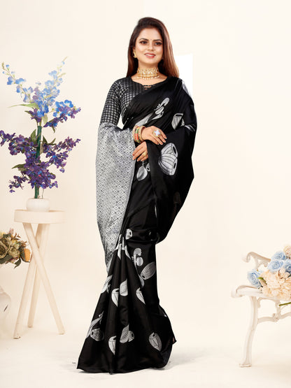 Vedant Vastram Litchi Silk Designer Banarasi Saree - Black