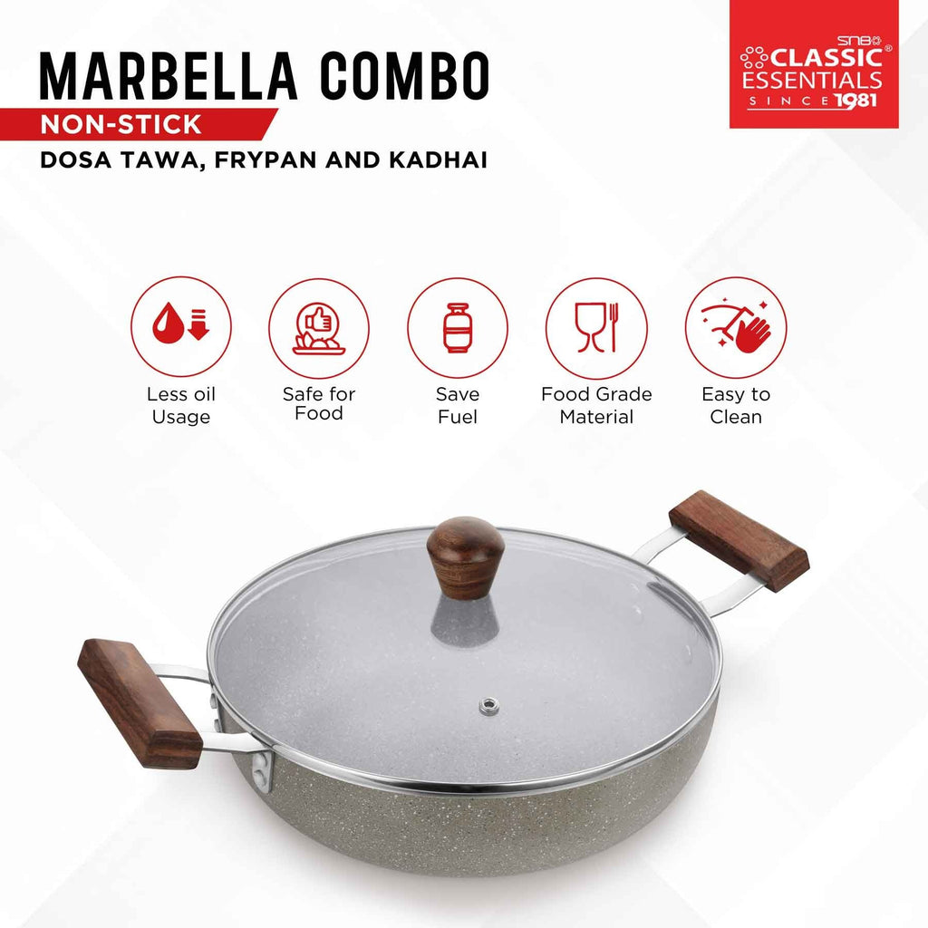 Classic Essentials Marbella Combo Non-Stick Dosa Tawa Frypan and Kadhai