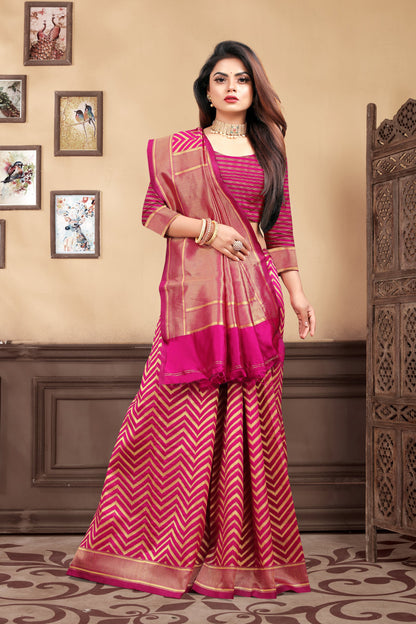 Vedant Vastram Litchi Silk Designer Banarasi Saree - Magenta