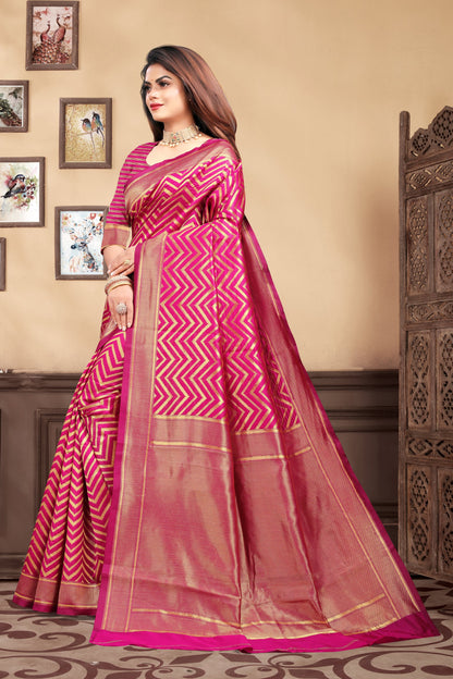 Vedant Vastram Litchi Silk Designer Banarasi Saree - Magenta