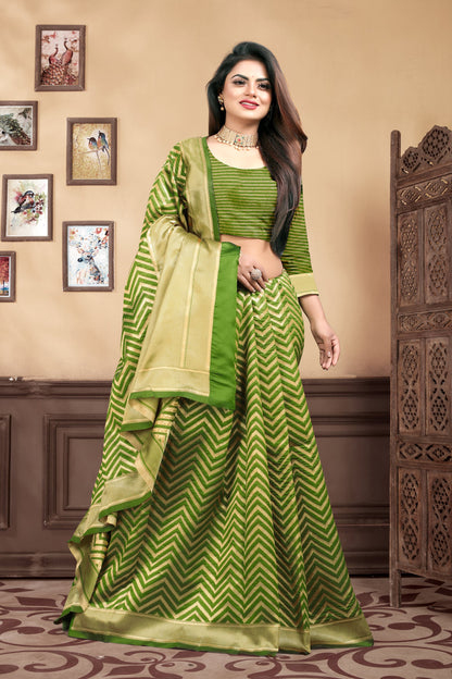 Vedant Vastram Litchi Silk Designer Banarasi Saree - Mehndi