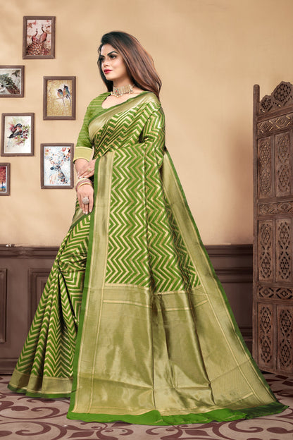 Vedant Vastram Litchi Silk Designer Banarasi Saree - Mehndi