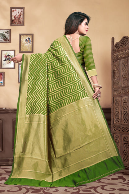 Vedant Vastram Litchi Silk Designer Banarasi Saree - Mehndi