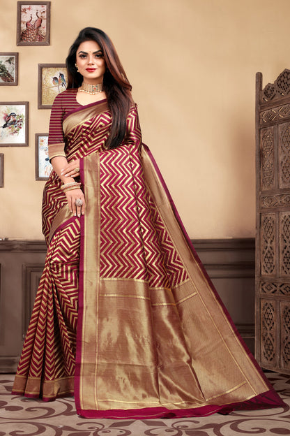 Vedant Vastram Litchi Silk Designer Banarasi Saree - Maroon