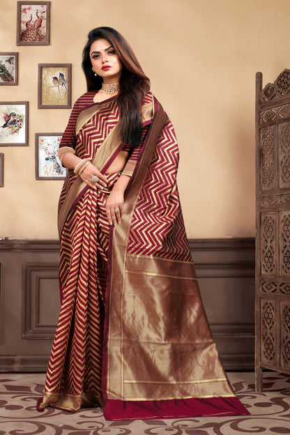 Vedant Vastram Litchi Silk Designer Banarasi Saree - Maroon