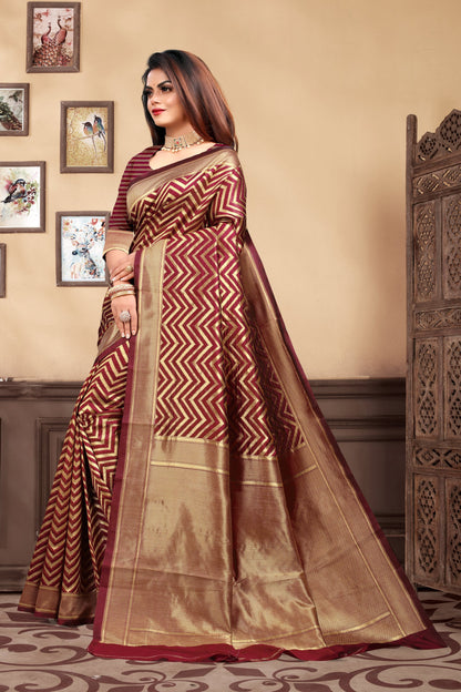 Vedant Vastram Litchi Silk Designer Banarasi Saree - Maroon