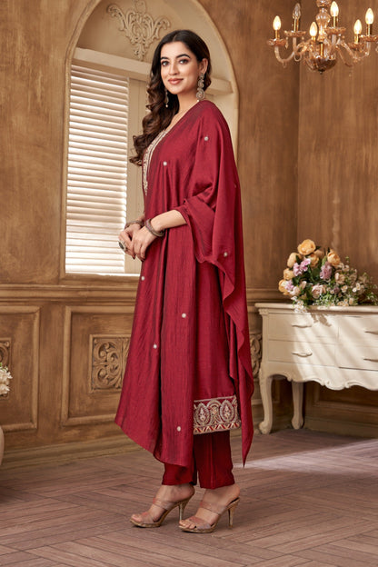 Anaita Maroon Anarkali Readymade Suit with Embroidery Work